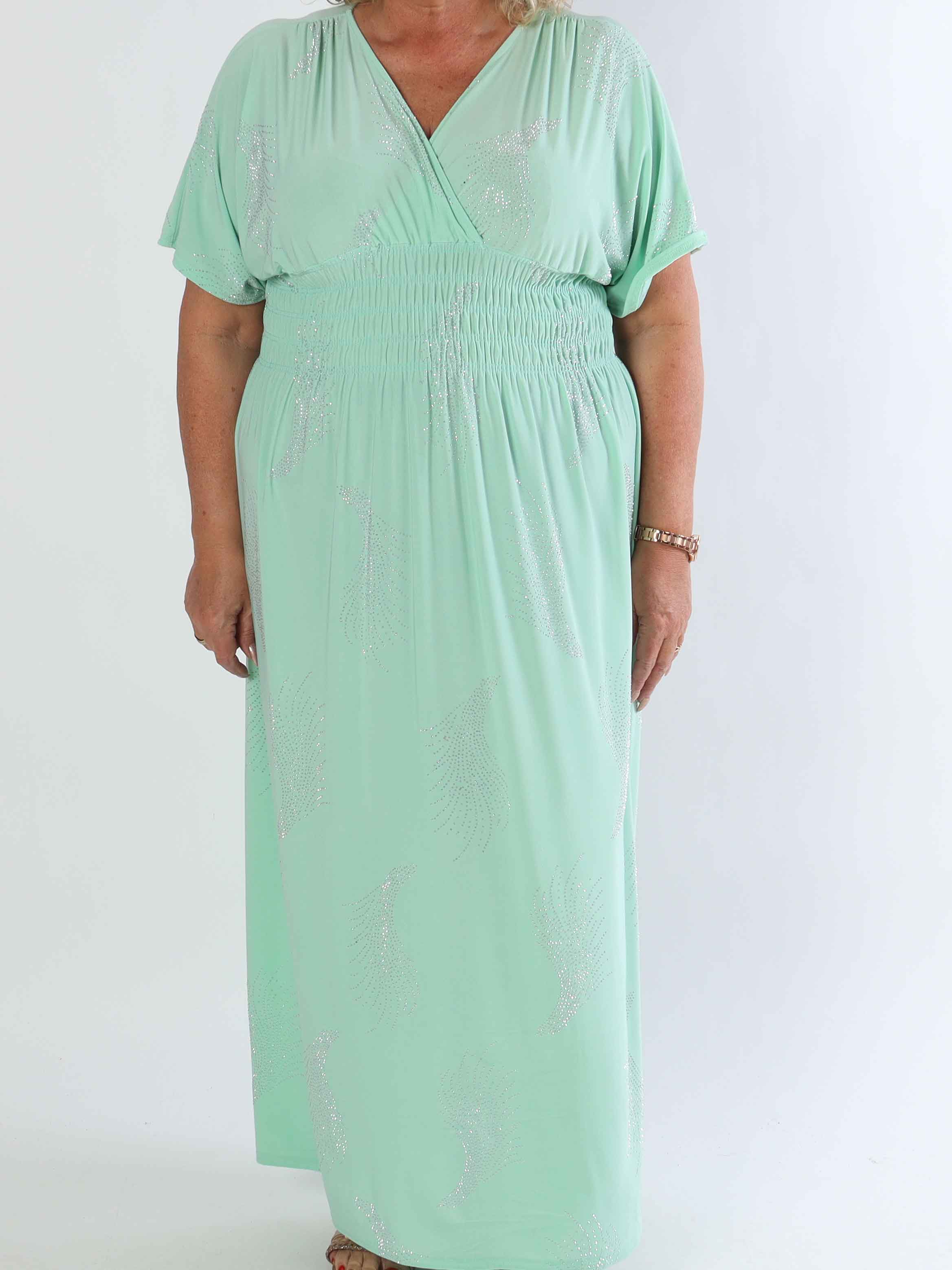 Pams Leaf Crystal - Lang elastisk plus size kjole med mønster af similisten